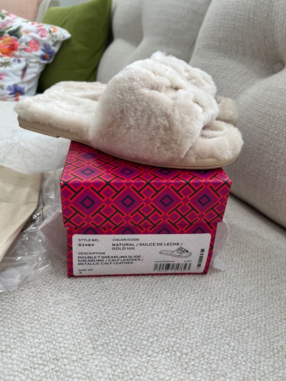 Tory Burch Double T Shearling Slide - Picture 3 of 9